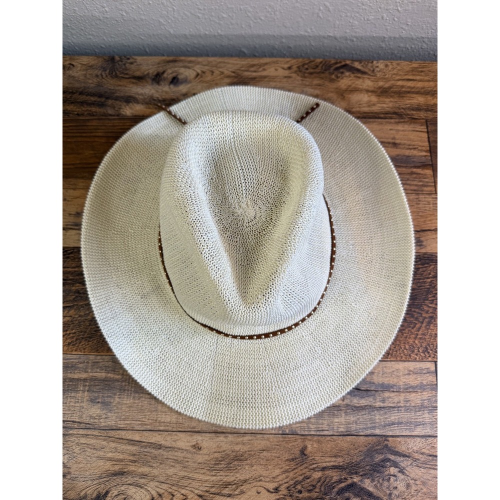 Vince Camuto Cream Straw Western Hat with Brown Trim